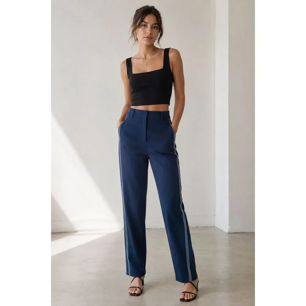 Wilfred Aritzia Blue Stripe Flat Front Pants Trousers   Women's Size 6